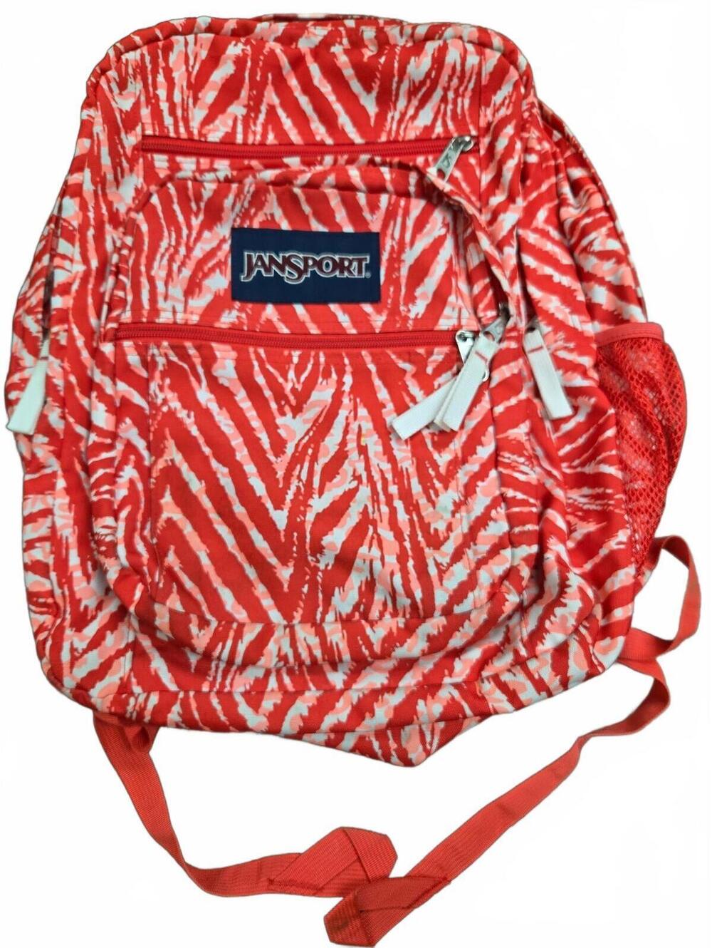 JanSport Red and White Patterned Backpack with Mesh Side Pocket